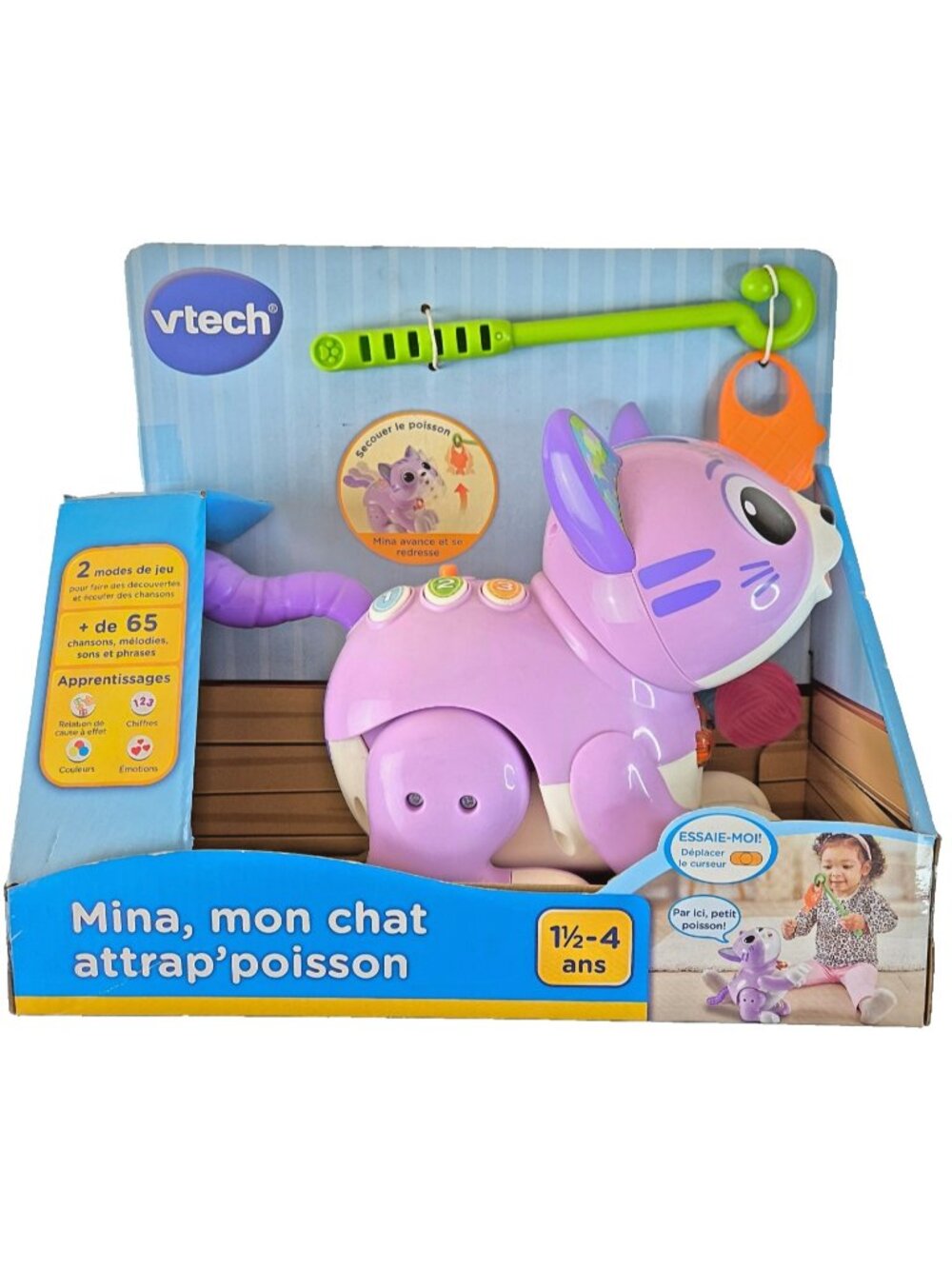 French VTech Mina My Fishing Cat Interactive Toy Moving Cat Fish Toddler 18M+